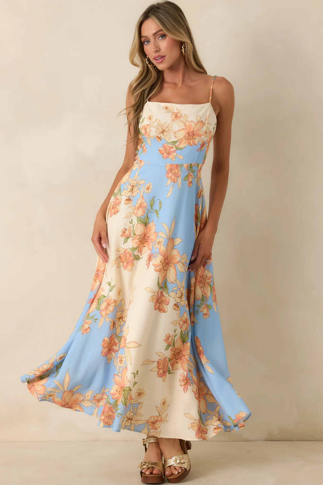 What a Lovely Thought Light Blue & Ivory Floral Maxi Dress | Red Dress