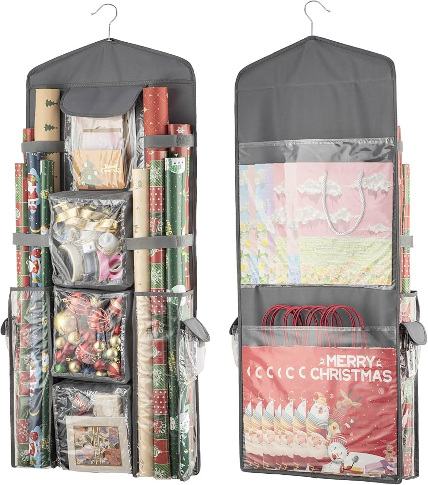 Wrapping Paper Storage, Gift Wrap Organizer Holder Double-Sided Hanging Gift Bag Storage Organize... | Amazon (US)