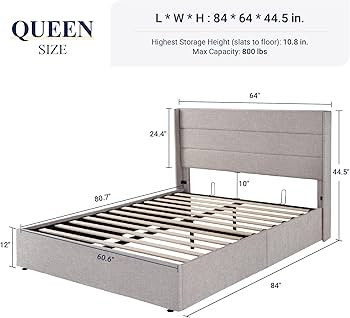 Allewie Queen Size Lift Up Storage Bed, Modern Wingback Headboard, No Box Spring Needed, Hydrauli... | Amazon (US)