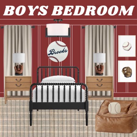 Boys Baseball Bedroom Design Board. My brother had a red bedroom growing up and I loved it because you never saw red rooms very often. It’s good to soften the red with warm tones using wood and leather it gives the room more of a timeless feel. This is the perfect bedroom for any baseball loving boy and it can grow with him into his teen years! 😊⚾️ #boysbedroom #boysbedroomdecor #boysbedroomideas #sportsdecor #sportsbedroomidea #teenbedroomdecor #teenboybedroomtheme 

#LTKstyletip #LTKkids #LTKhome