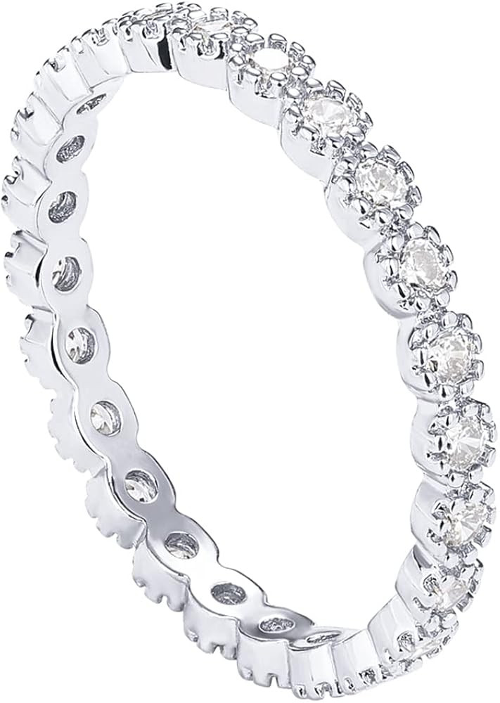 PAVOI 14K Gold Plated Rings Cubic Zirconia Band | Marquise Milgrain Eternity Bands | Gold Rings f... | Amazon (US)