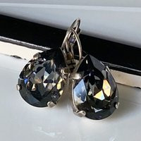 Dark Silver Crystal Drop Earrings, Teardrop Antique Dangle Earrings | Etsy (US)