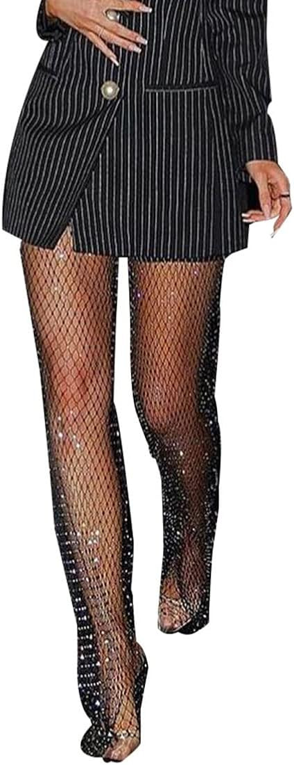 Women's Mesh Rhinestone Pants See Through Fishnet Leggings Hollow Out Bikini Swimsuit Cover Up Tr... | Amazon (US)