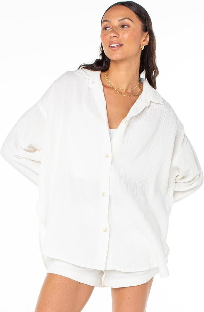 Roxy Womens Morning Time Button Up, Long Sleeve Flowy Breathable Dress Shirt Business Casual Coll... | Amazon (US)