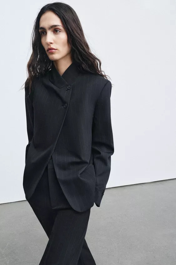 HIGH NECK PINSTRIPE BLAZER ZW COLLECTION | Zara UK