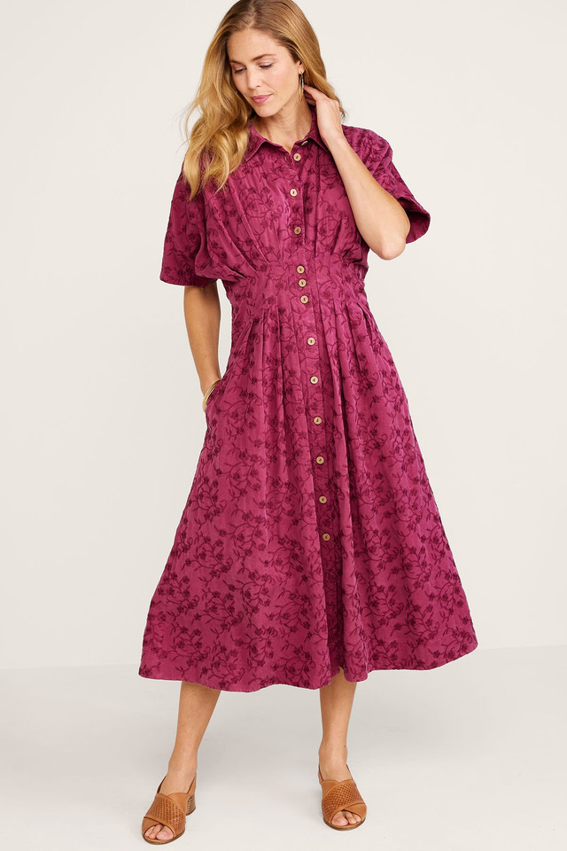 Embroidered TENCEL™ SS Midi Shirtdress | Soft Surroundings