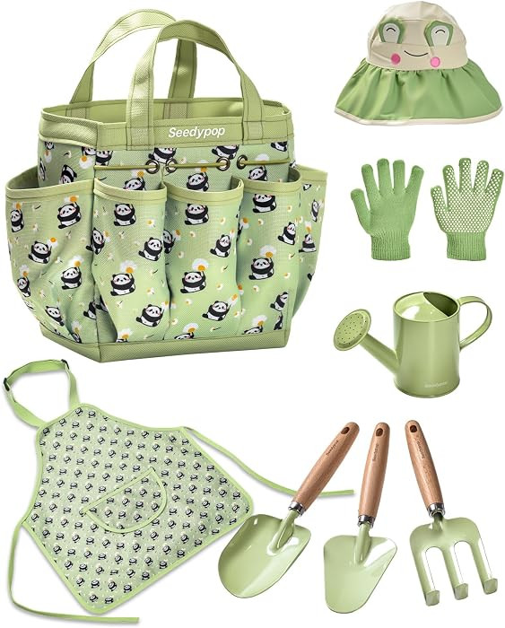 Handmade Kids Gardening Tools Set - 8Pc Artisan Garden Kit with Real Wood Handles, Metal Heads, F... | Amazon (US)