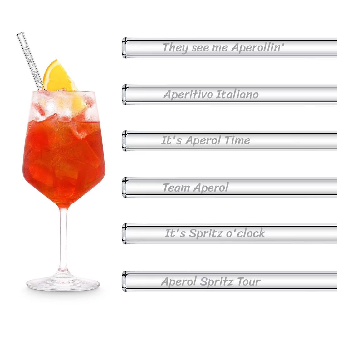 Aperol Spritz Sayings engraved glass straws with 6 funny toasts | Etsy (US)