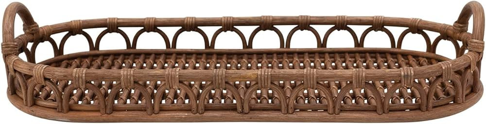 Creative Co-Op Hand-Woven Rattan Handles Tray, 32"L x 13"W x 4"H, Natural | Amazon (US)