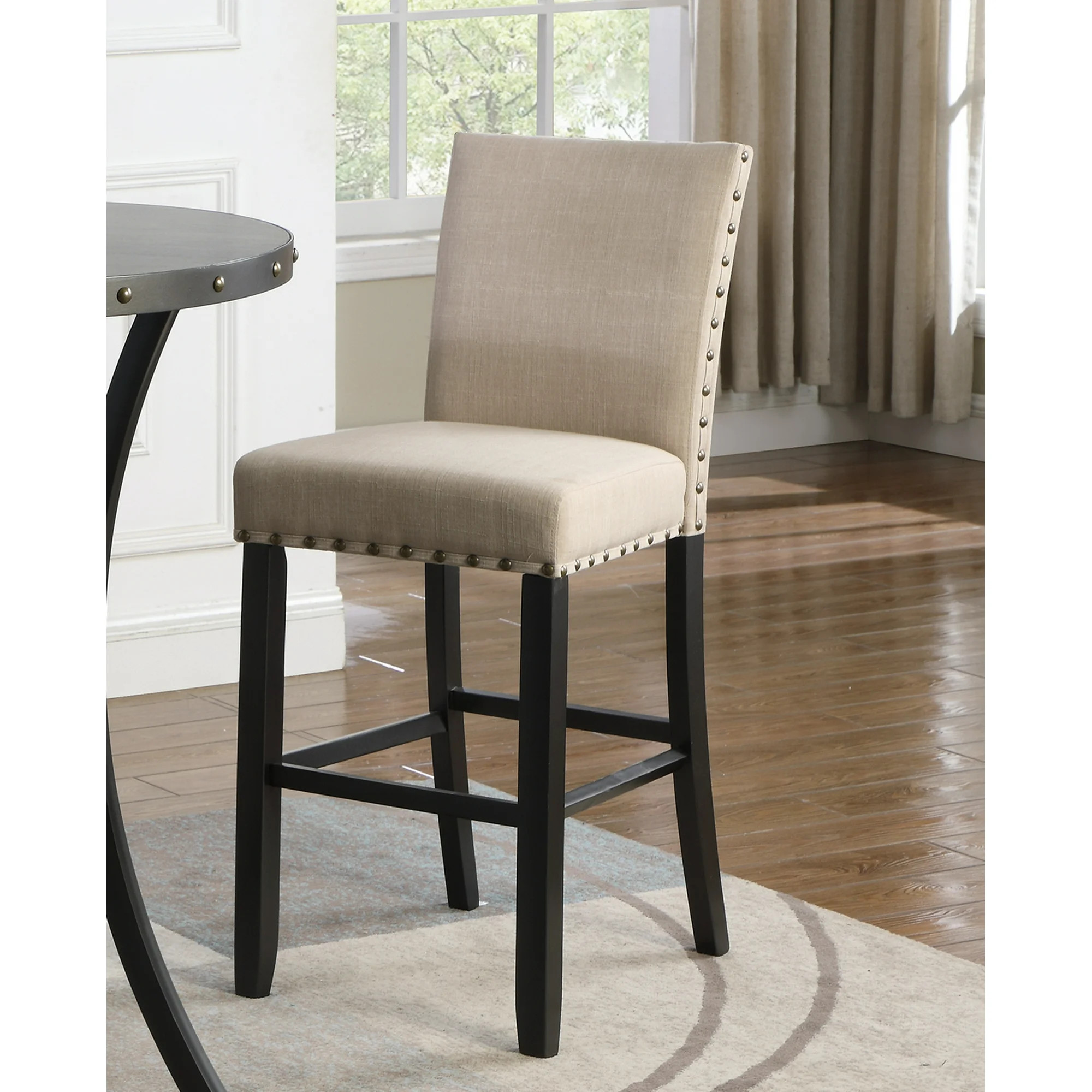 Roundhill Biony Tan Fabric Bar Stools with Nailhead Trim, Set of 2 | Walmart (US)