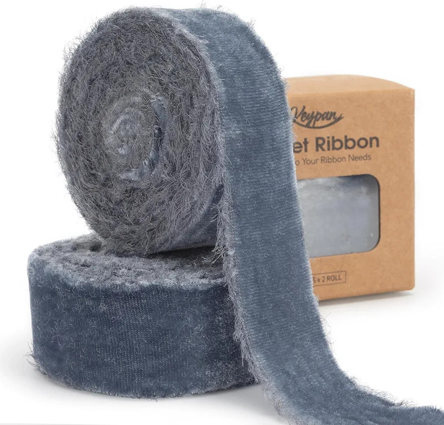 Dusty Blue Velvet Ribbon 1 Inch x 6 Yd Handmade Frayed Vintage Thin Ribbons for Christmas Tree Ho... | Amazon (US)