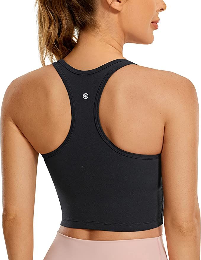 CRZ YOGA Butterluxe Womens Y-Back Racerback Longline Sports Bra - Padded Scoop Neck Workout Crop ... | Amazon (US)