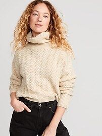 Heathered Pointelle-Knit Turtleneck Sweater for Women | Old Navy (US)