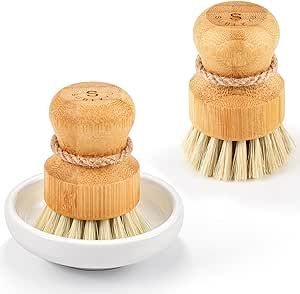 SUBEKYU Bamboo Dish Scrub Brushes, Kitchen Wooden Cleaning Scrubbers Set for Washing Cast Iron Pa... | Amazon (US)
