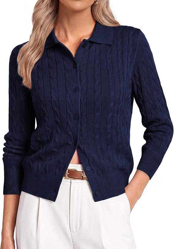 GRACE KARIN Cardigan for Women Trendy Cable Knit Long Sleeve Button Up Sweaters Lightweight Lapel... | Amazon (US)