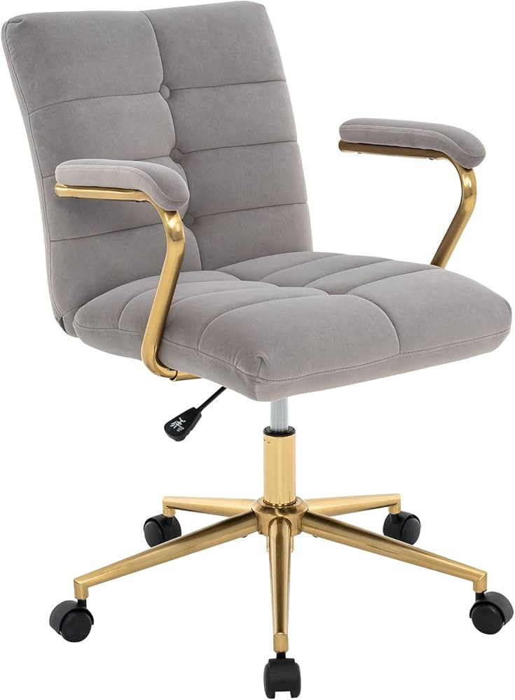 Velvet Home Office Desk Chair, Upholstered Adjustable Swivel Task Chair with Wheels, Tufted Mid-B... | Amazon (US)