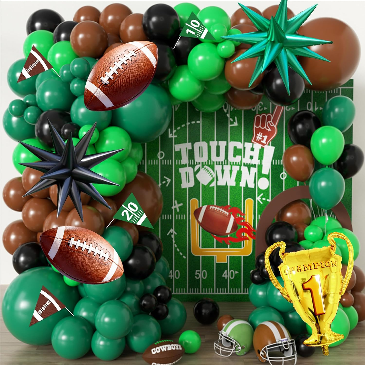 Football Balloon Arch Kit,Football balloons for Birthday Decorations,Green and Brown Balloons Big... | Amazon (US)