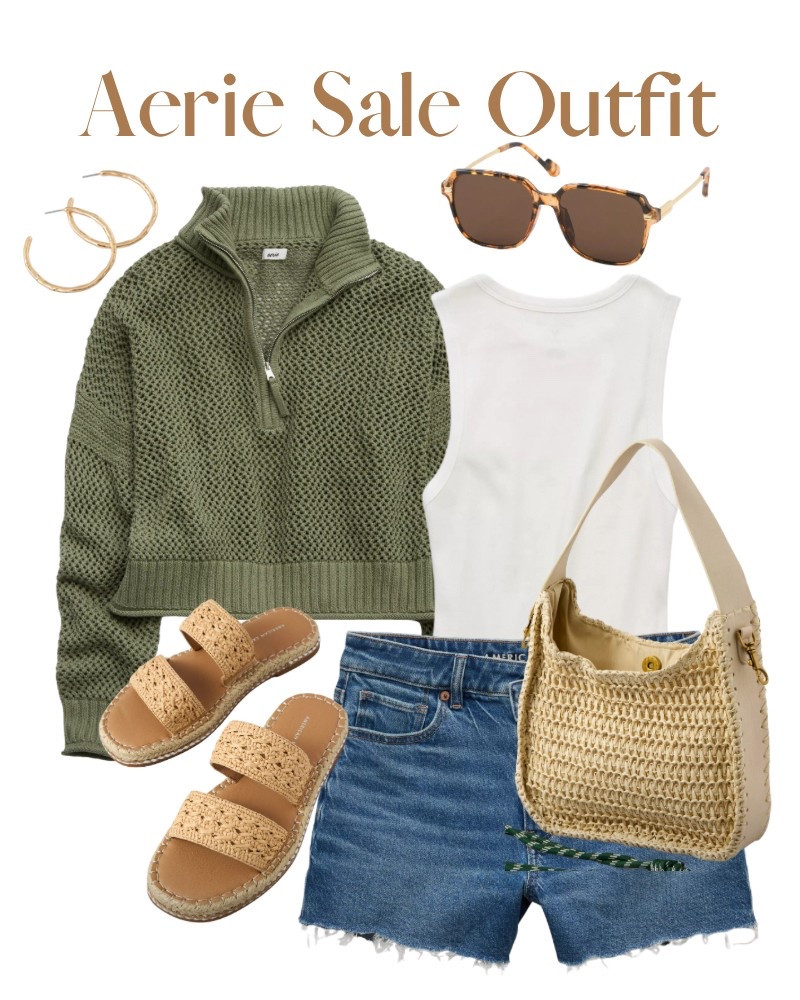 Spring outfit idea, crochet sweater, jean shorts, woven sandals, raffia bag

#LTKFestival #LTKSeasonal #LTKSaleAlert