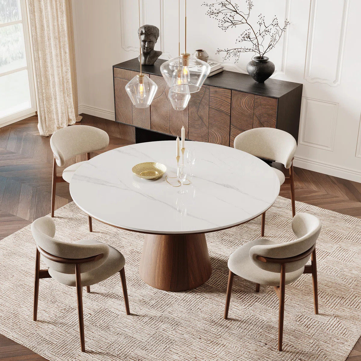 Astraea 47" Sintered Stone Top Dining Table with Solid Walnut Base for Seat 4-6 | Wayfair North America