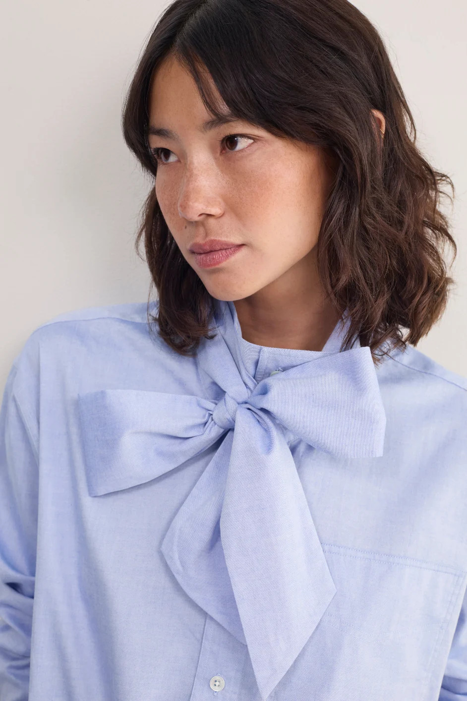 Maisie Pussybow Shirt - Chambray | WYSE London