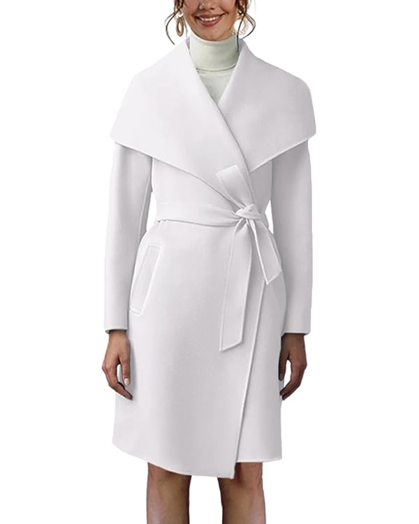 Cicy Bell Women's Pea Trench Coat Lapel Collar Long Jacket Open Front Belted Overcoat with Pocket... | Amazon (US)