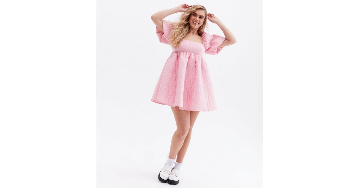 Pretty in Pink Puff Sleeve Mini Dress
						
						Add to Saved Items
						Remove from Saved Ite... | New Look (UK)