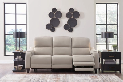 Mercomatic Dual Power Reclining Sofa Leather, Gray | Ashley