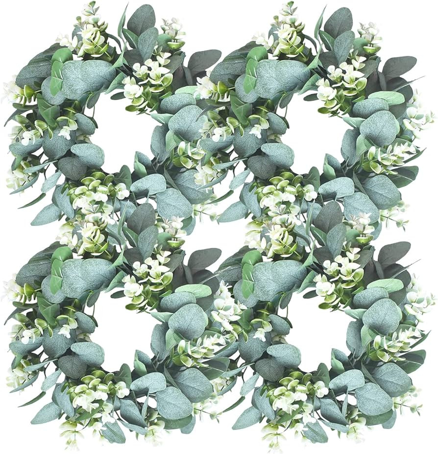 LSKYTOP 4 Pcs Green Eucalyptus Wreath Round Wreath Artificial Wreath Farmhouse Wreath for Door Wa... | Amazon (US)