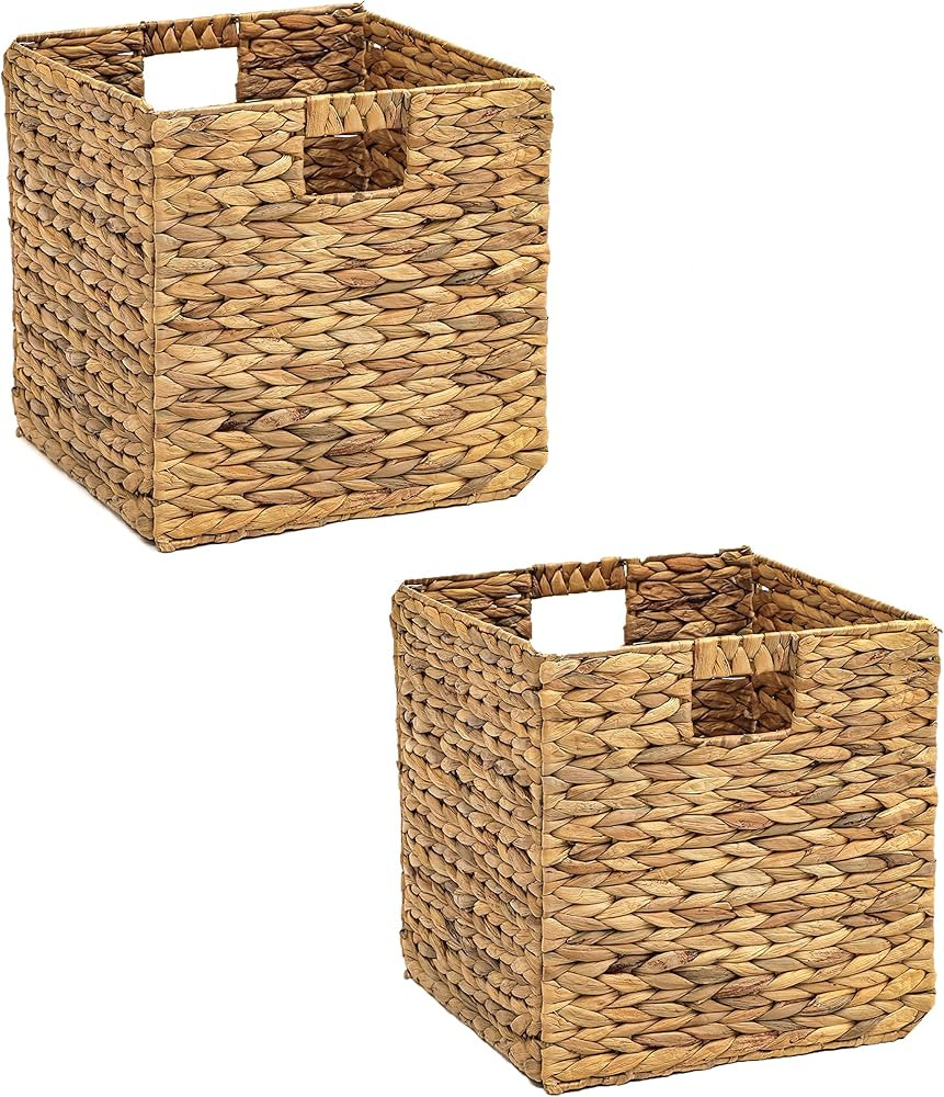 Foldable Hyacinth Storage Basket with Iron Wire Frame By Trademark Innovations (Set of 2) Natural | Amazon (US)