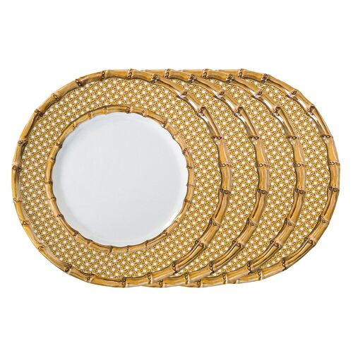 Set of 4 Bamboo Caning Melamine Dinner Plates - Bamboo Natural - Juliska - White | One Kings Lane