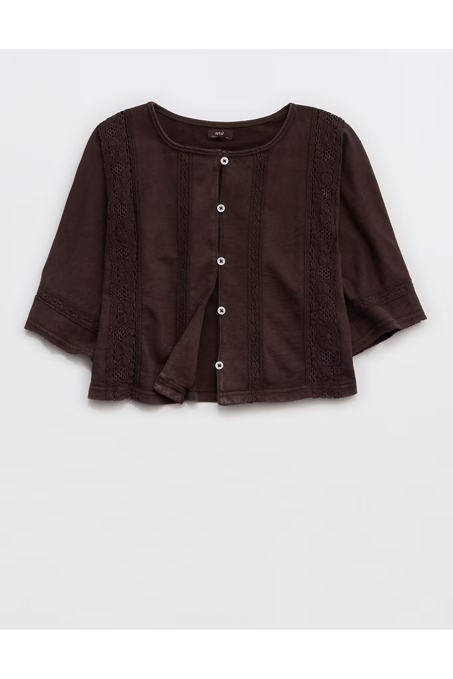 Aerie Short Sleeve Crochet Cardigan Women's Deep Earth XXS | Aerie