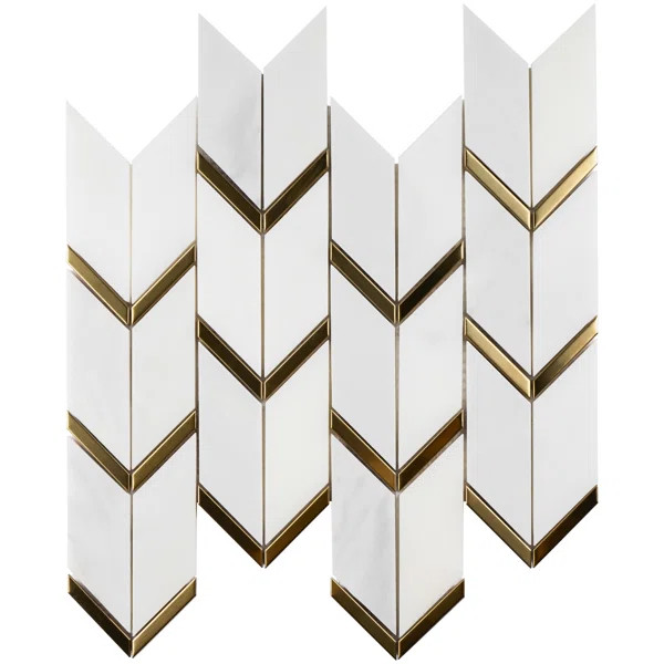 Natural Bianco 1" x 2" Herringbone / Chevron Mosaic Wall Tile | Wayfair North America
