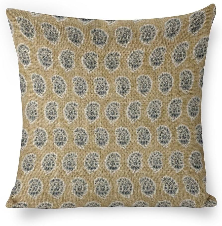 Linen Throw Pillow Covers Beige and Black Paisley Block Print Throw Pillow Cover Decorative Pillo... | Amazon (US)