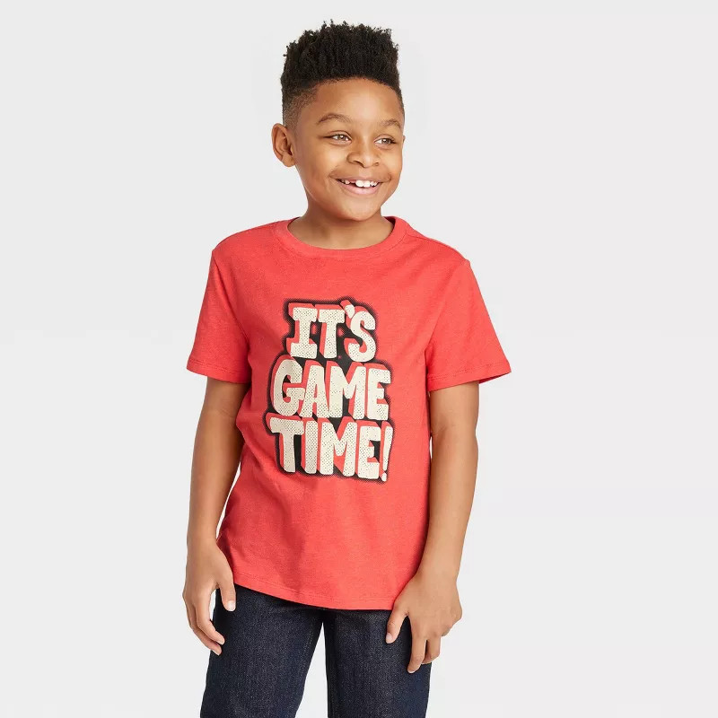 Boys' Short Sleeve 'It's Game Time' Graphic T-Shirt - Cat & Jack™ Red | Target