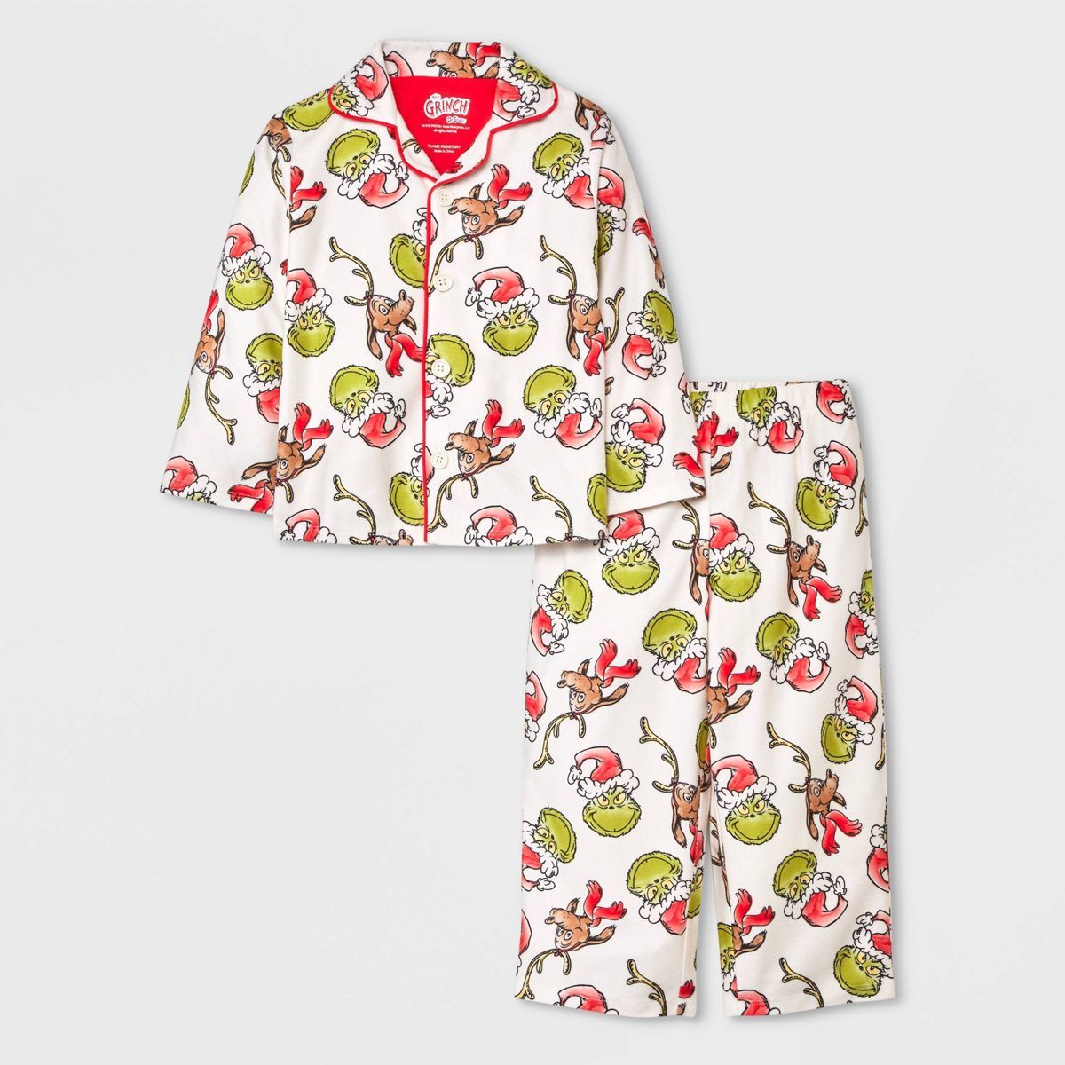 Toddler Dr. Seuss Grinch Christmas Coat Pajama Set - Cream | Target