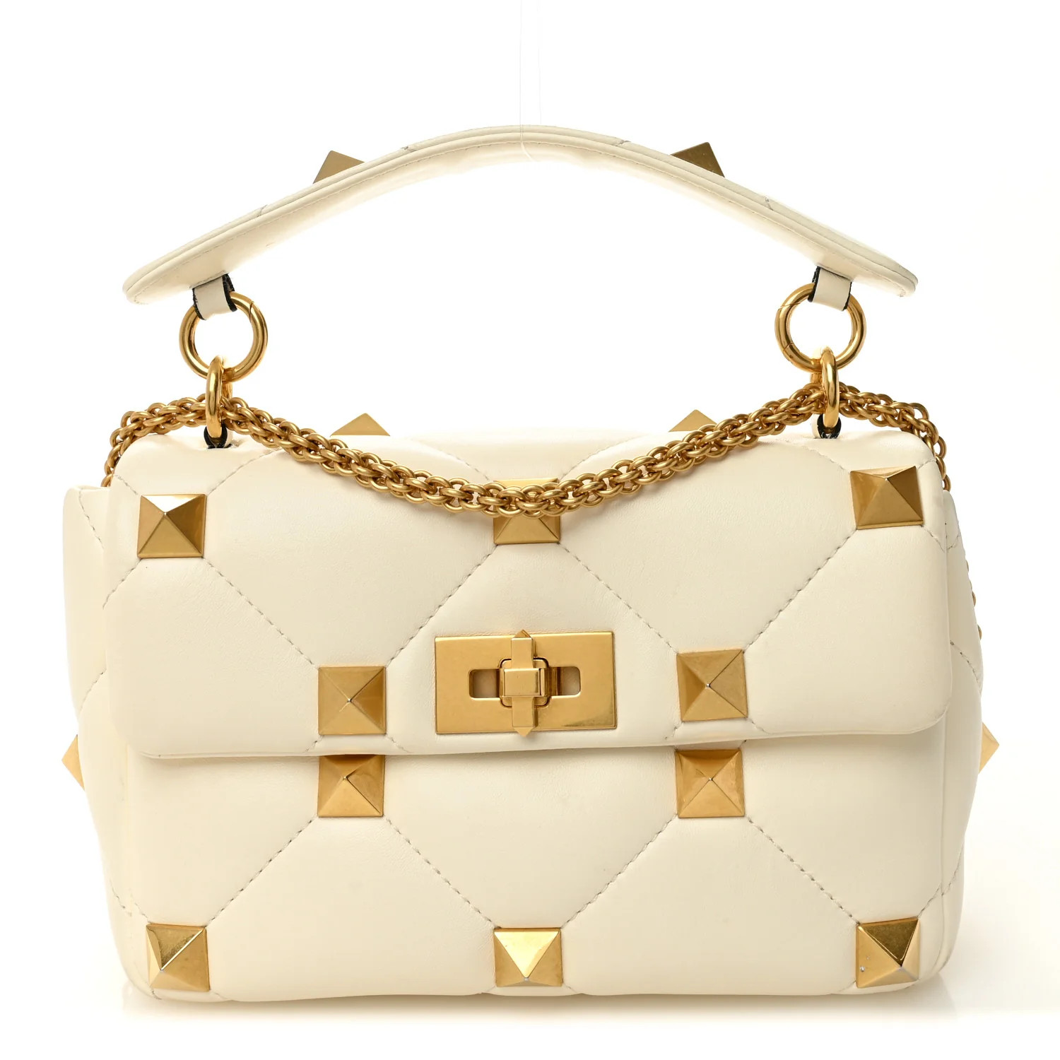 Nappa Large Roman Stud Shoulder Bag Ivory | FASHIONPHILE (US)