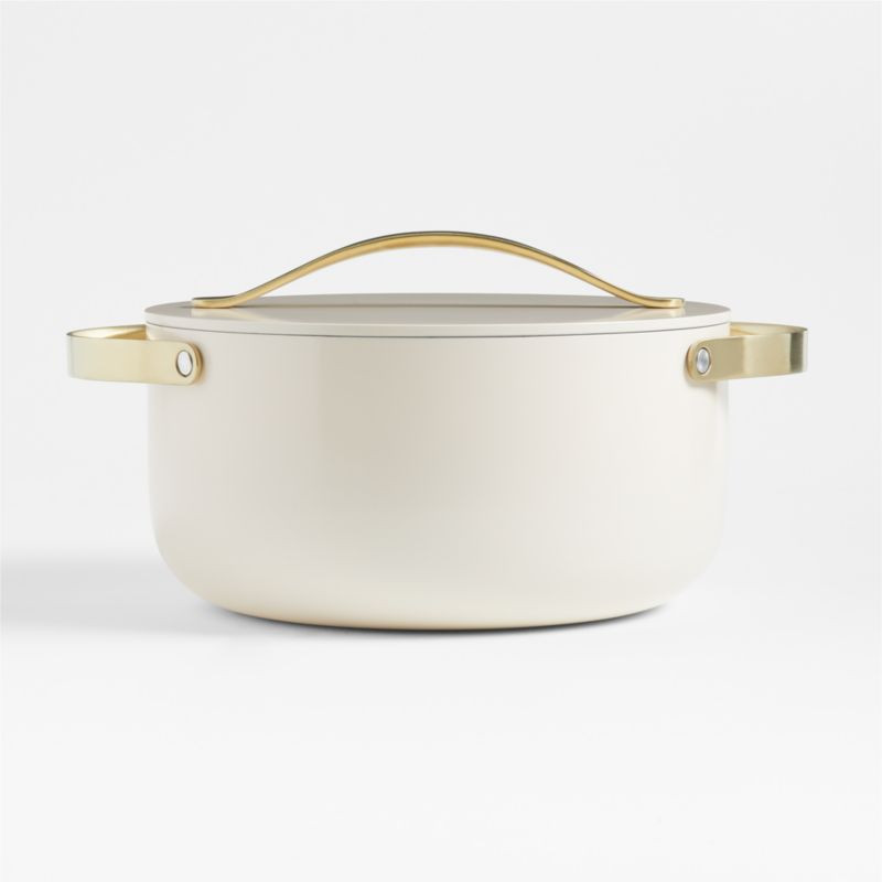 Caraway Cream Non-Stick Ceramic 6.5-Qt. Dutch Oven with Gold Hardware + Reviews | Crate & Barrel | Crate & Barrel