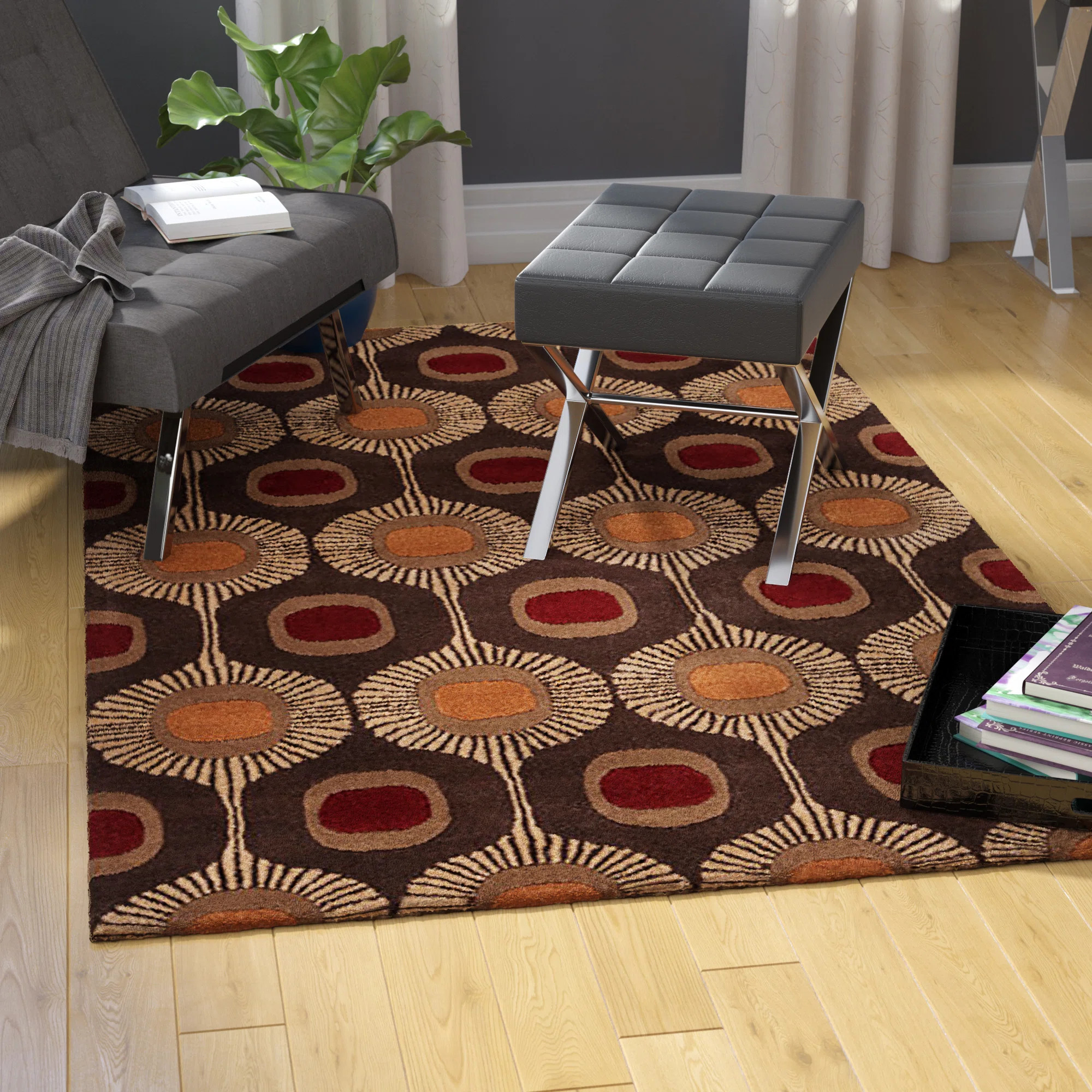 Anly Geometric Hand-Tufted Wool Dark Brown Area Rug | Wayfair North America