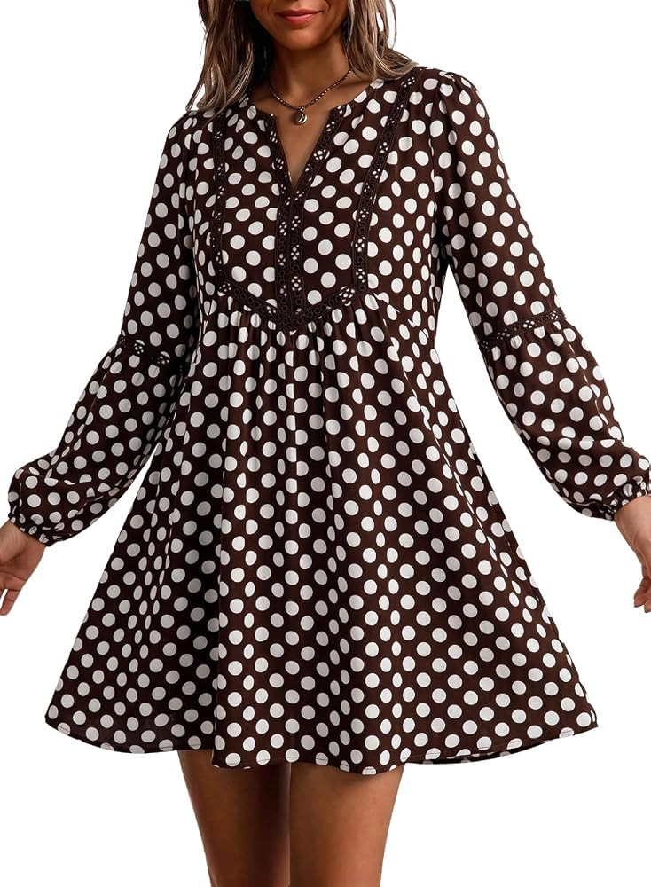 Dokotoo Boho Dresses for Women Floral Long Sleeve Embroidered Lace Dress | Amazon (US)