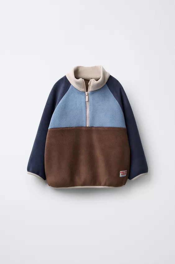 COLOR BLOCK LABEL POLAR FLEECE SWEATSHIRT | Zara US