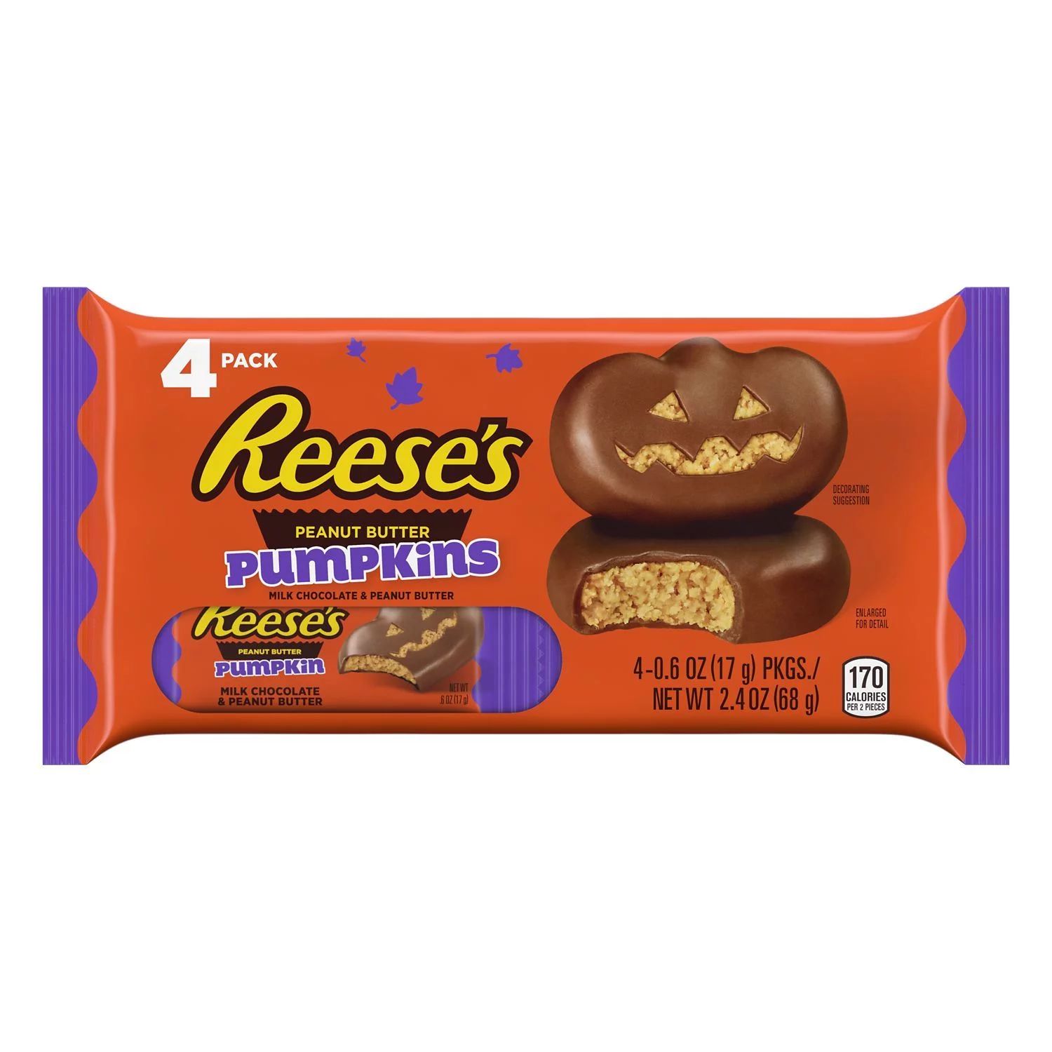REESE'S, Milk Chocolate Peanut Butter Pumpkins Candy, Halloween, 0.6 oz, Packs (4 Count) | Walmart (US)