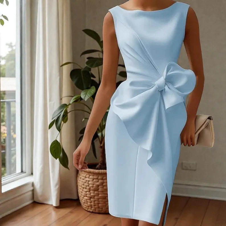 Midi Cocktail Dress with Statement Bow Elegant Wedding Guest Party Dress Spring Summer Valentines... | Etsy (US)