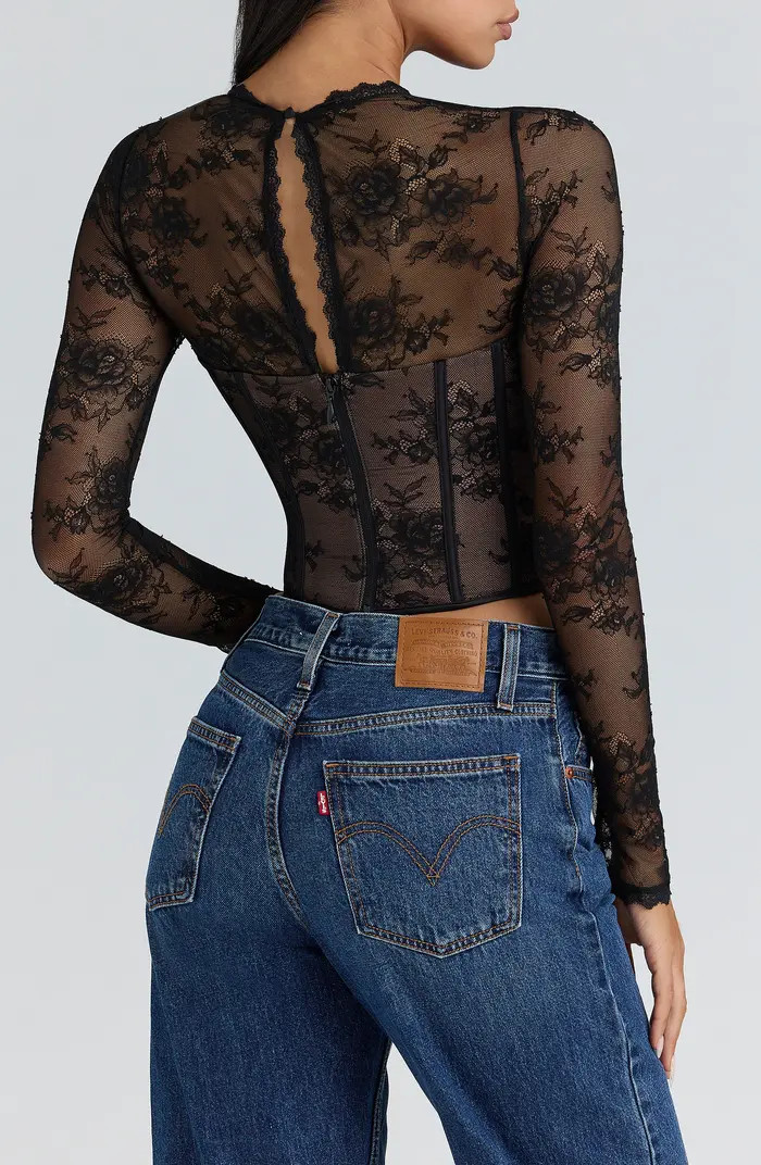 Zoe Long Sleeve Lace Crop Corset Top | Nordstrom