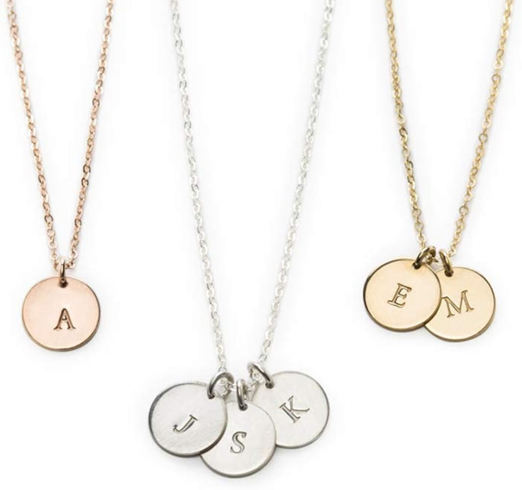 Endless Story 9mm 14K Gold Filled Personalized Dainty Disk Necklace,Custom Initial Necklace,Mothe... | Amazon (US)