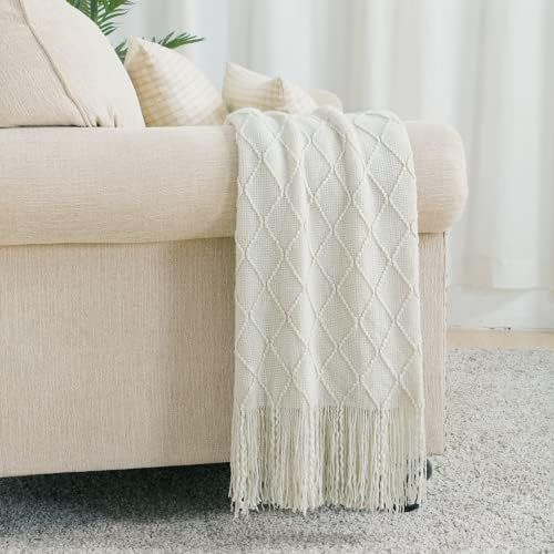 BOURINA Throw Blanket-50 x60 Beige, Textured Solid Soft SofaThrow, Knitted Decorative Throw Blank... | Amazon (US)