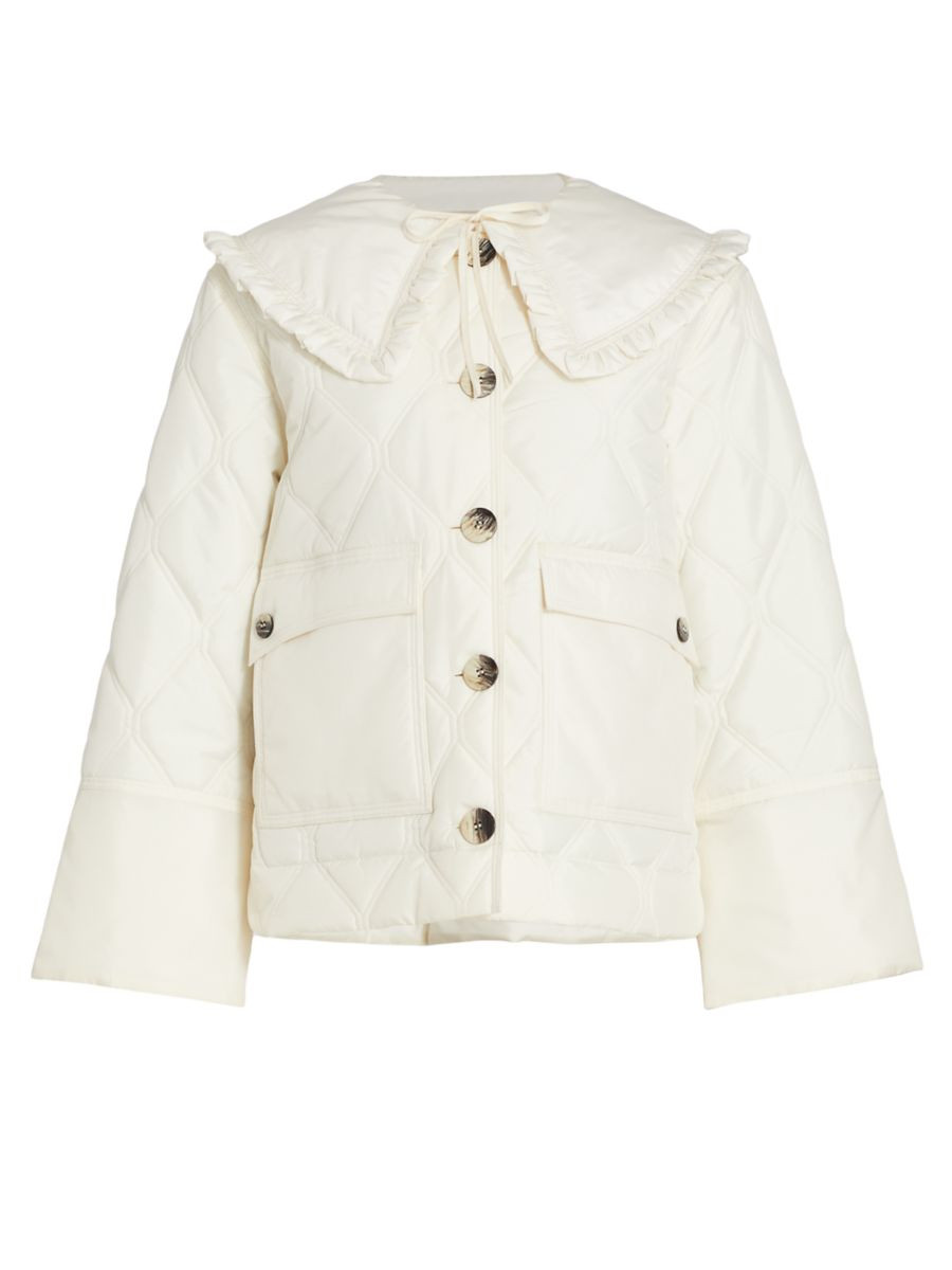 GANNI Frill-Trim Quilted Ripstop Jacket | Saks Fifth Avenue