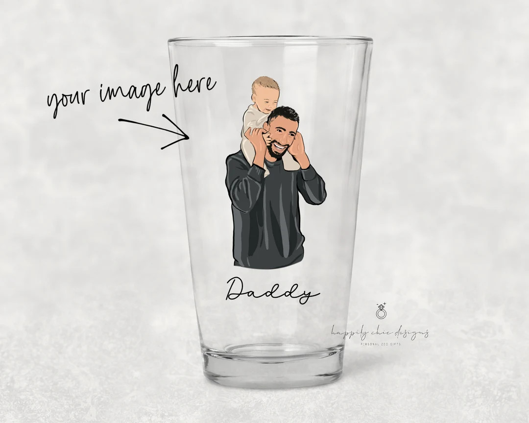 Fathers Day Dad Beer Mug Your Family Photo Custom Drawing First Fathers Day Photo Family Illustra... | Etsy (US)