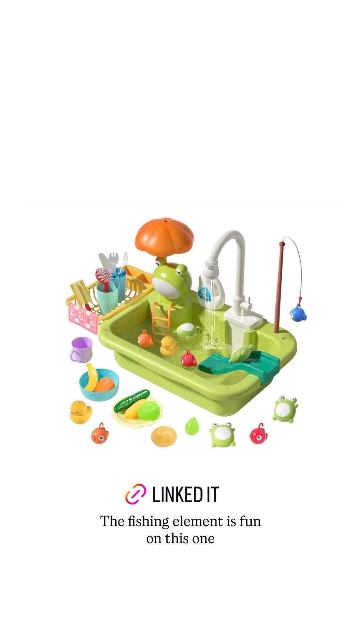 We’ve been using this toy sink to potty train. Freddy loves it, the fishing element is his favorite.