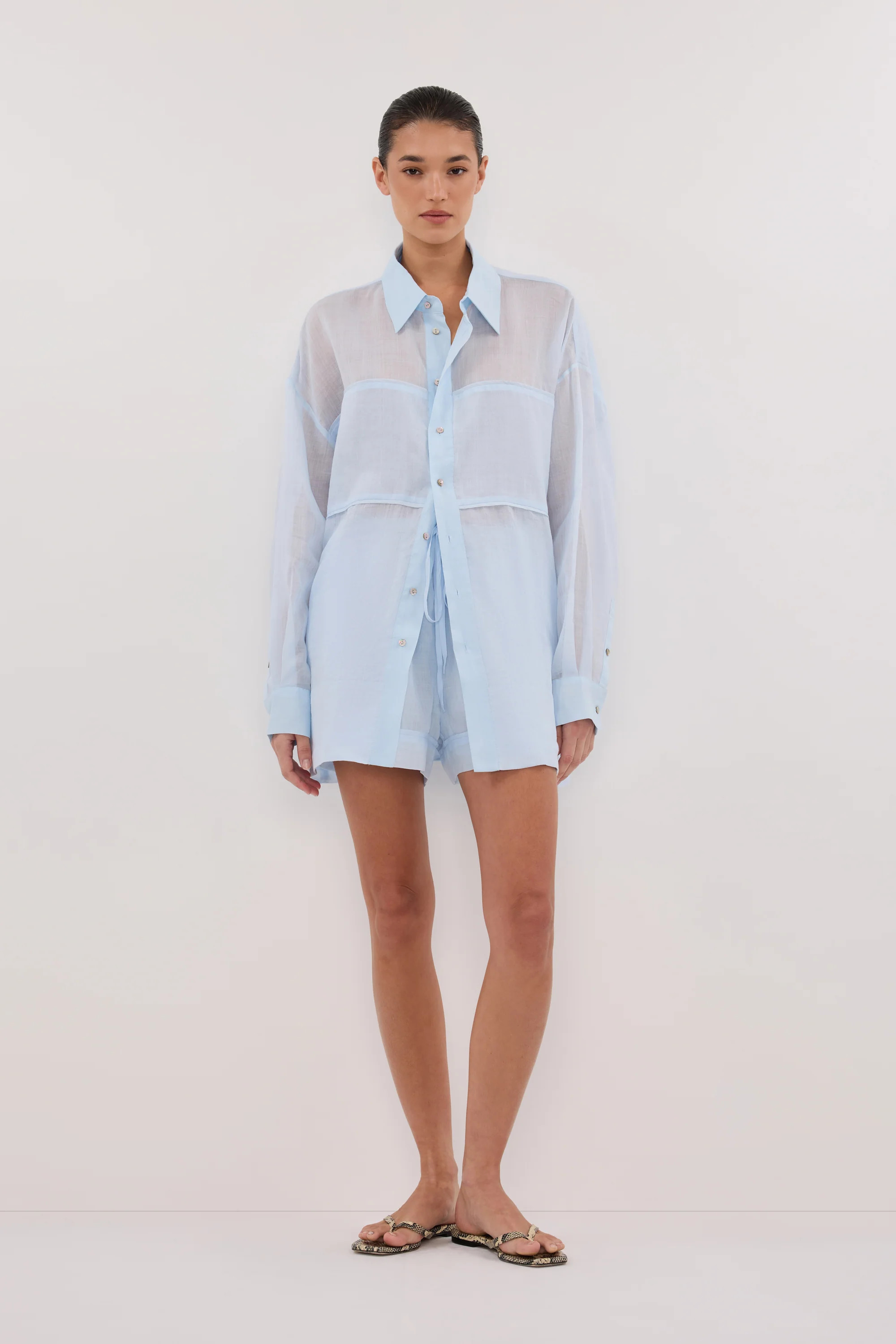 KAI CORNFLOWER RAMIE SLEEVED SHIRT | DISSH