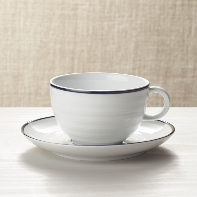 Roulette Blue Band Cup and Saucer | Crate & Barrel | Crate & Barrel